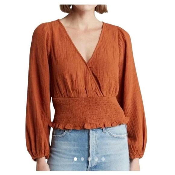 Madewell Julianne Lightspun Smocked Waist Top in Rust Orange size small - Picture 1 of 9